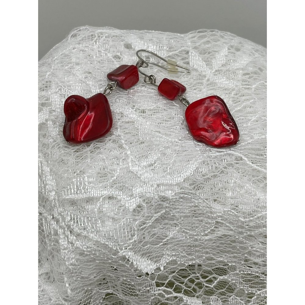 Dangle Red Beaded Earrings